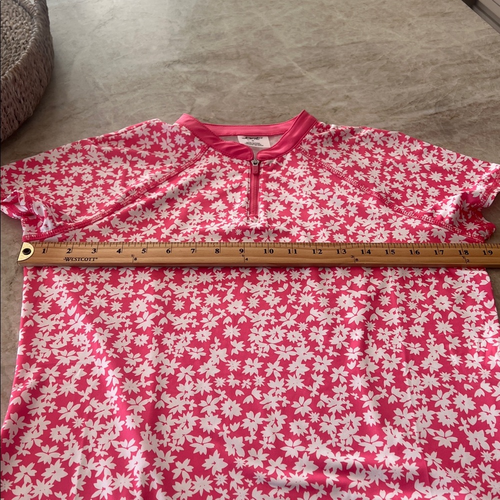 Jofit Top Quarter Zip Mock Neck Polo Women's Medium White Pink Floral UPF 50+ - Picture 5 of 5